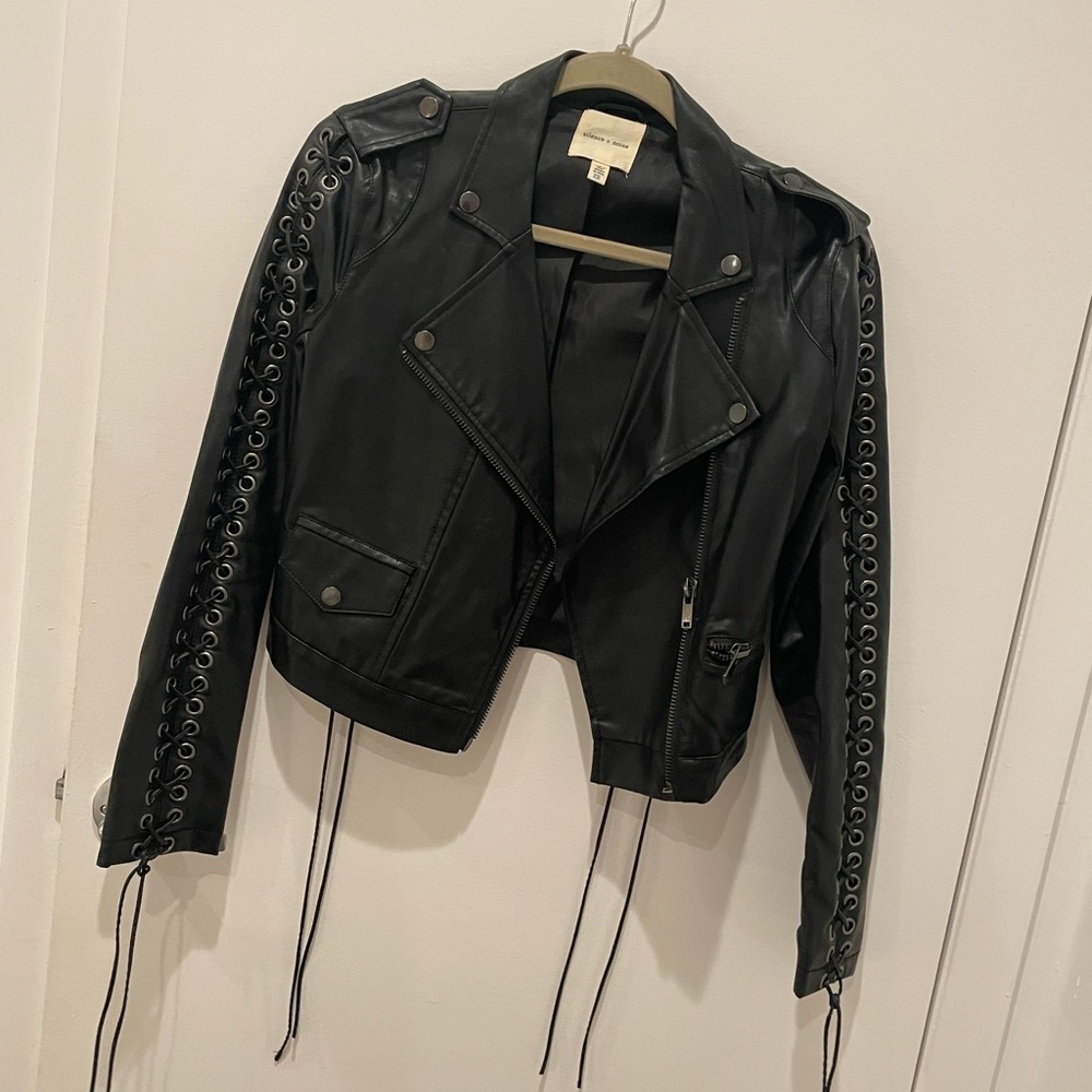Leather Jacket with Lace Up Detail